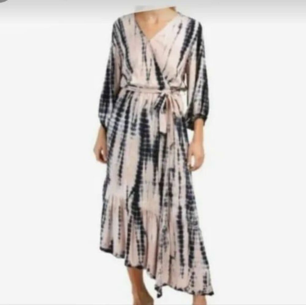 Young Fabulous & Broke YFB Jillian Faux Wrap V-neck Tie Dye Asymmetrical Dress S